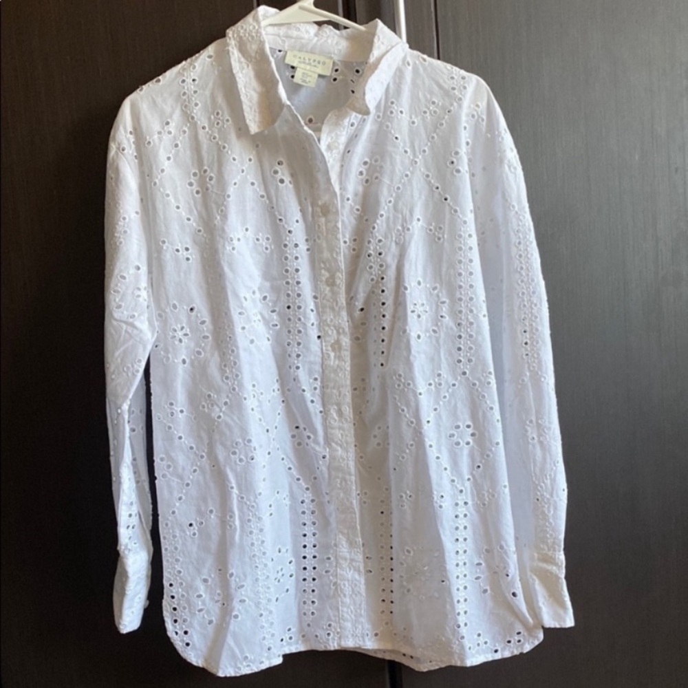 Calypso St. Barth White Eyelet Blouse size S - Picture 2 of 5